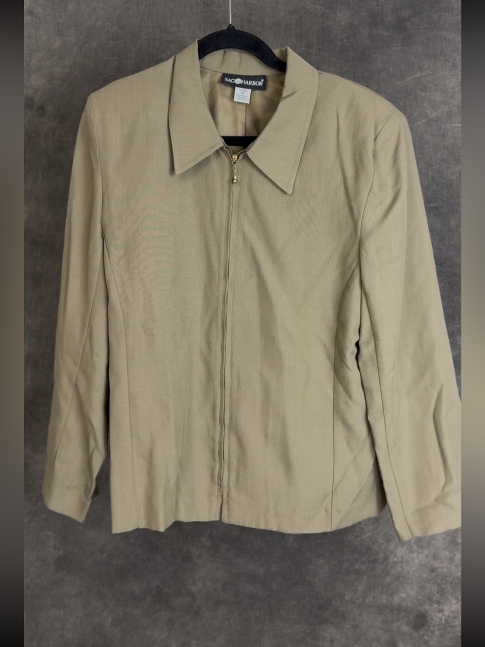 SAG HARBOR OLIVE GREEN ZIP-FRONT JACKET PADDED SHOULDERS WOMEN’S SIZE 14 - Picture 4 of 6